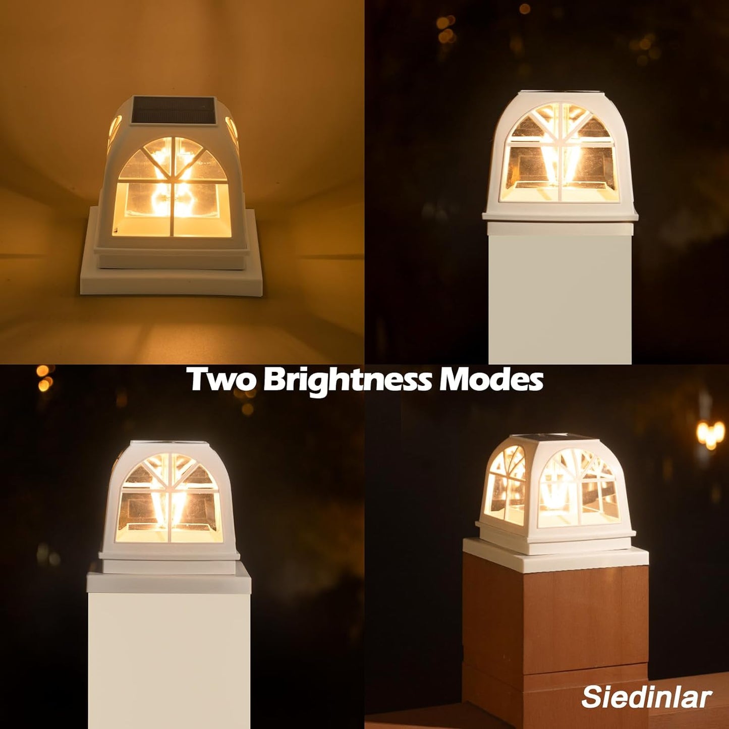 SIEDiNLAR SD1065W Solar Post Lights Outdoor Fence Deck Post Cap Light 2 Brightness Edison LED Bulbs for 4x4 5x5 Vinyl Wooden Posts Patio Decoration, Warm White Lighting