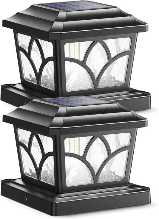SIEDiNLAR SD0118B Solar Post Cap Lights Outdoor 4 Modes 40 LEDs Aluminum Glass Deck Post Light for 4x4 5x5 6x6 Wooden Vinyl Posts Fence Patio Decor, Warm White & Cool White Dynamic Lighting Black