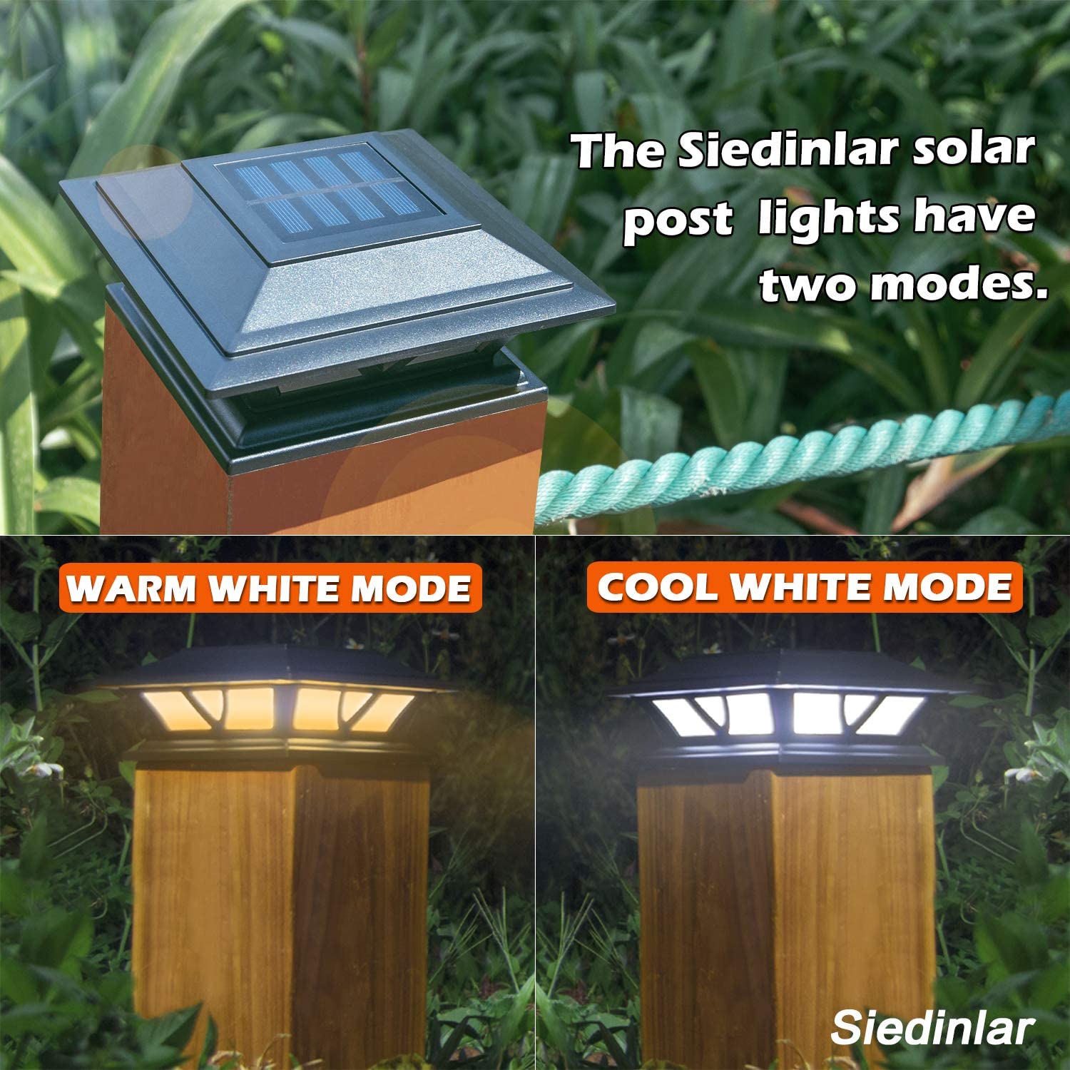 Siedinlar SD116B Solar Post Lights Outdoor 2 Modes LED Deck Fence Cap